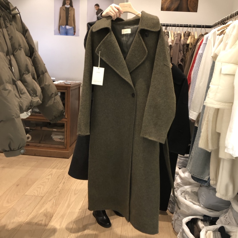OURIN韓國直郵東大門實拍女裝新品職業24秋冬中長款大衣含腰繩OURIN中長款大衣