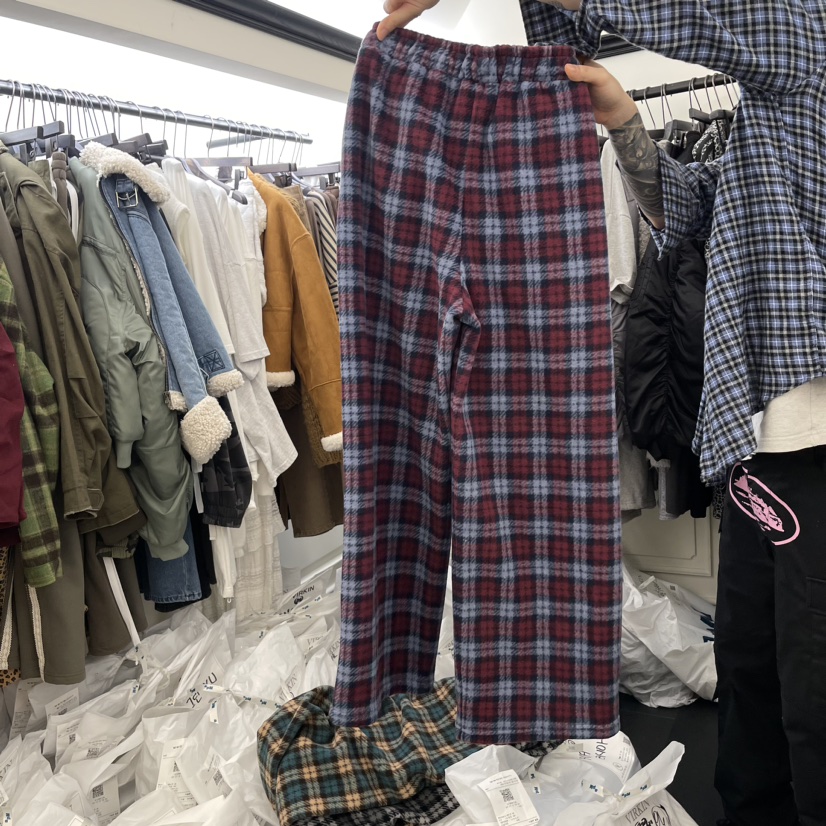 VIRKIN直郵韓國代購女裝新款人氣真品熱賣休閑24秋冬休閑褲格紋VIRKIN休閑褲