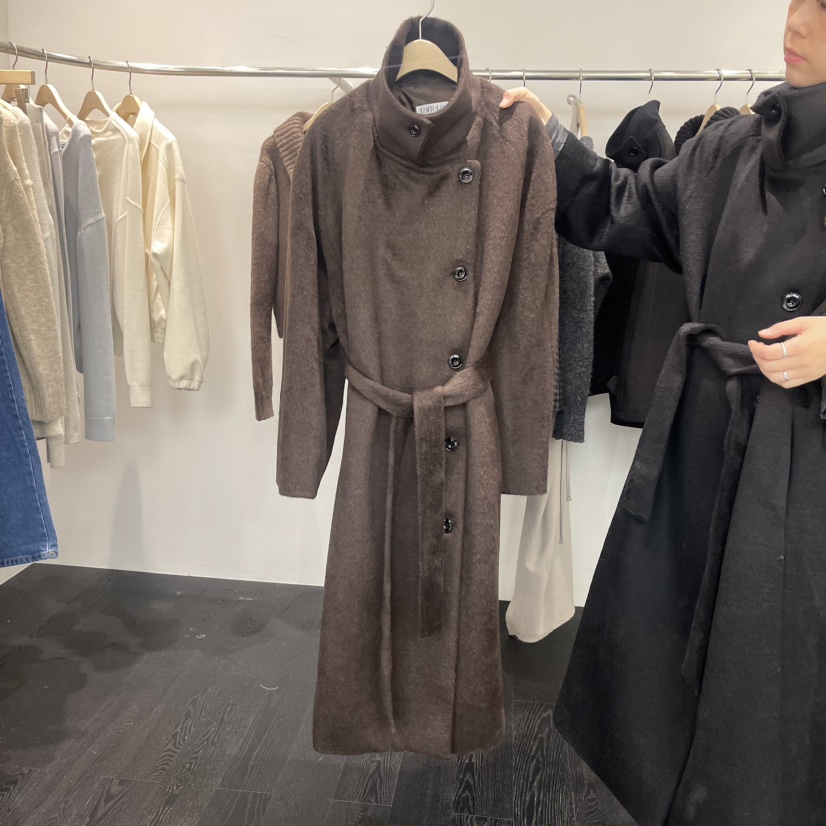 TAFFETA韓國直郵女裝新款人氣休閑職業中長款大衣羊駝毛含腰繩TAFFETA中長款大衣圖色2