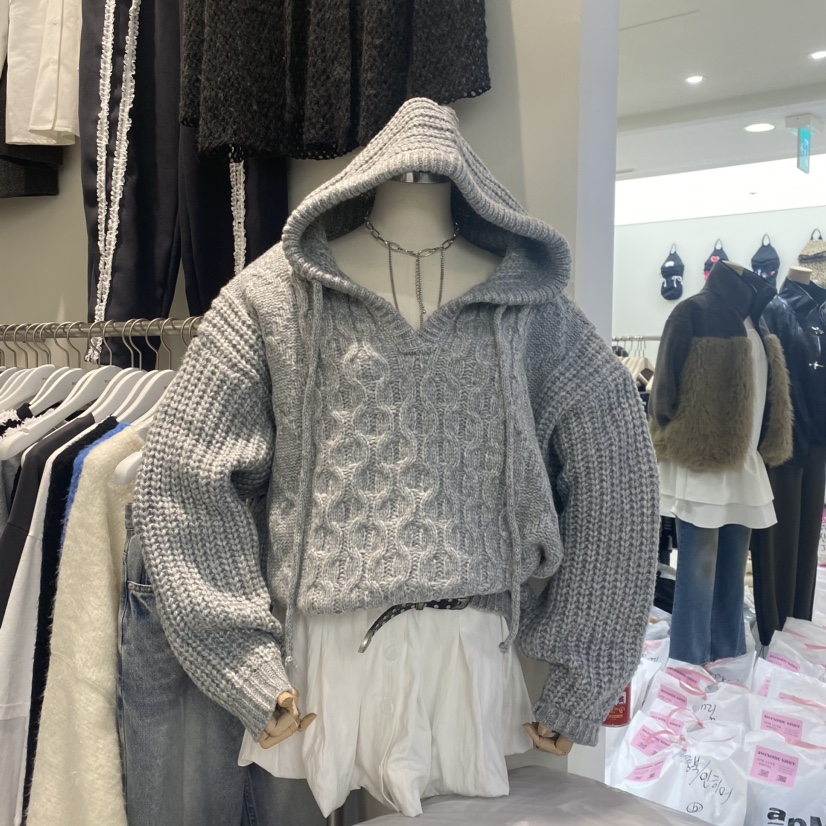 BUCKLE韓國直郵東大門代購女裝新款休閑推薦針織衫羊毛兜帽BUCKLE針織衫