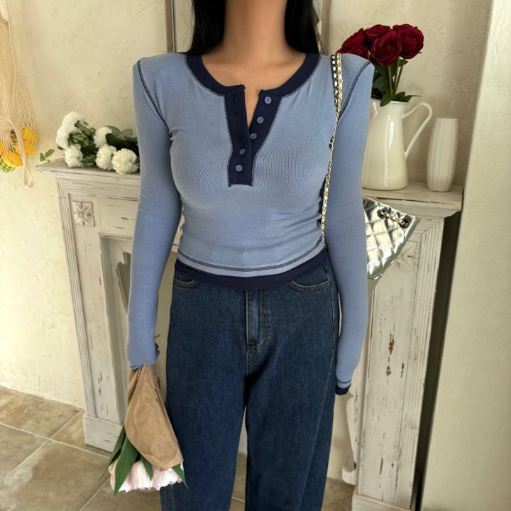 MARS韓國直郵東大門實拍女裝新品熱賣24秋冬人氣時尚長袖T恤mars長袖T恤圖色4