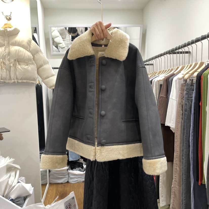 UNCOVER韓國直郵女裝新款真品人氣職業時尚休閑短款棉服羊毛UNCOVER短款棉服