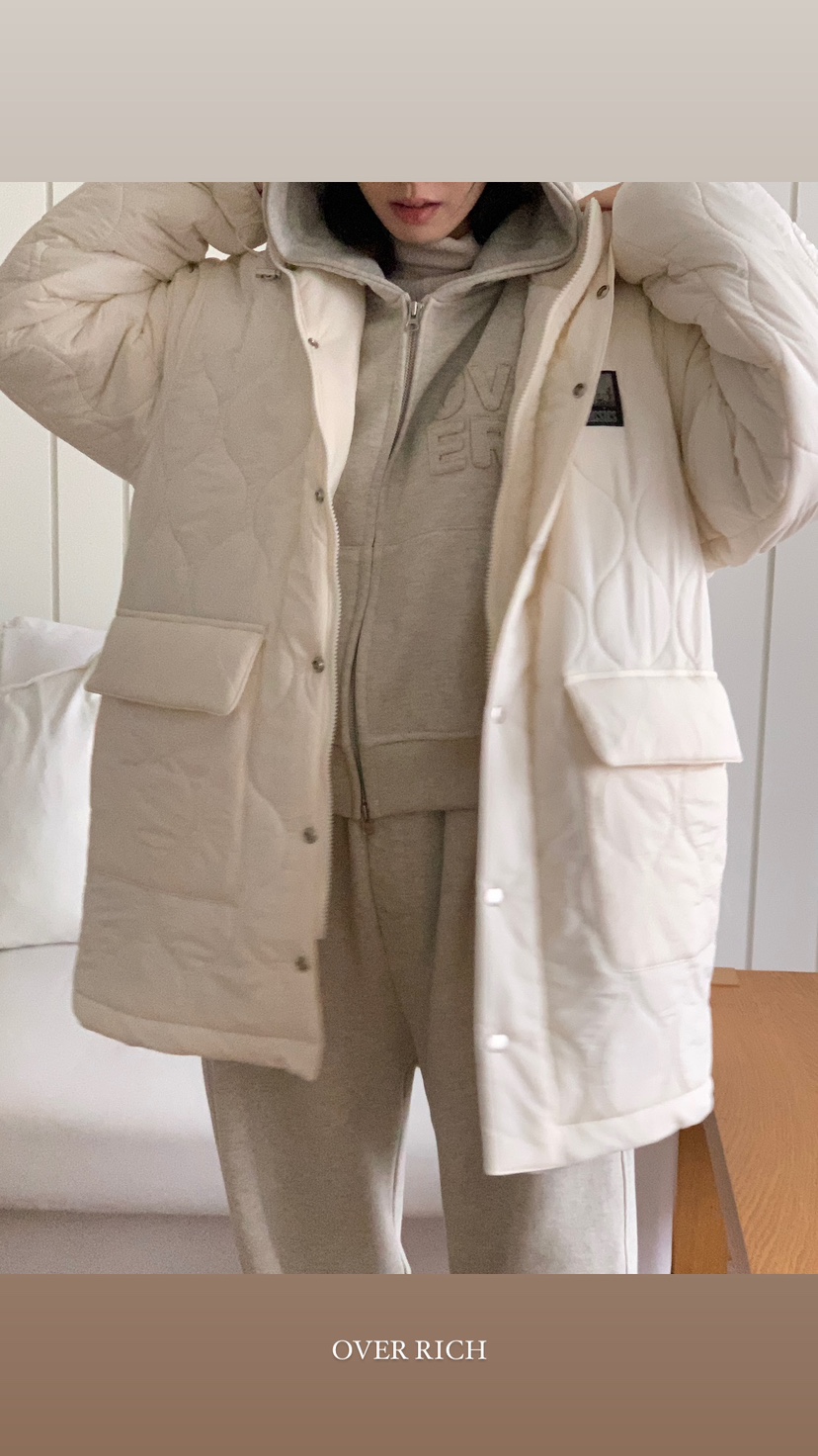 OVER RICH韓國直郵女裝新款職業真品休閑時尚長款棉服羊毛OVER RICH長款棉服