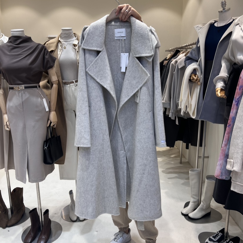 HANNA21韓國直郵東大門實拍女裝新款時尚中長款大衣含腰帶手工HANNA21中長款大衣