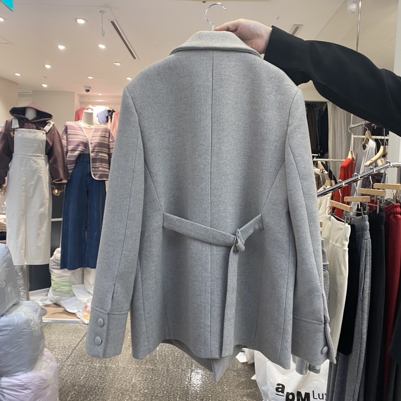 CELI_NA韓國直郵東大門代購女裝新款時尚休閑夾克羊毛人字紋CELI_NA夾克