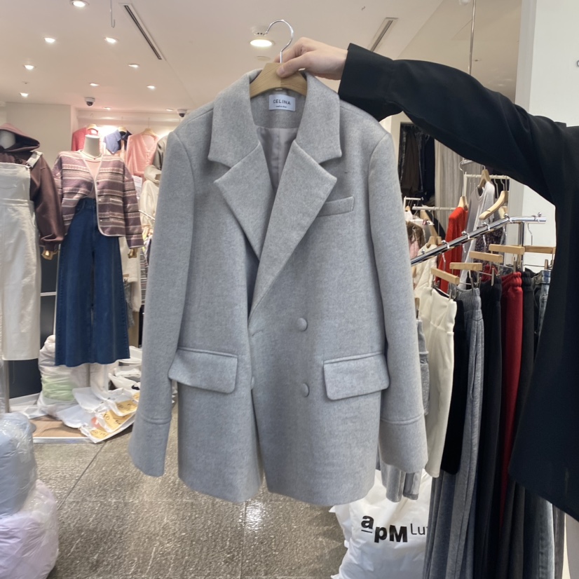 CELI_NA韓國直郵東大門代購女裝新款時尚休閑夾克羊毛人字紋CELI_NA夾克圖色2