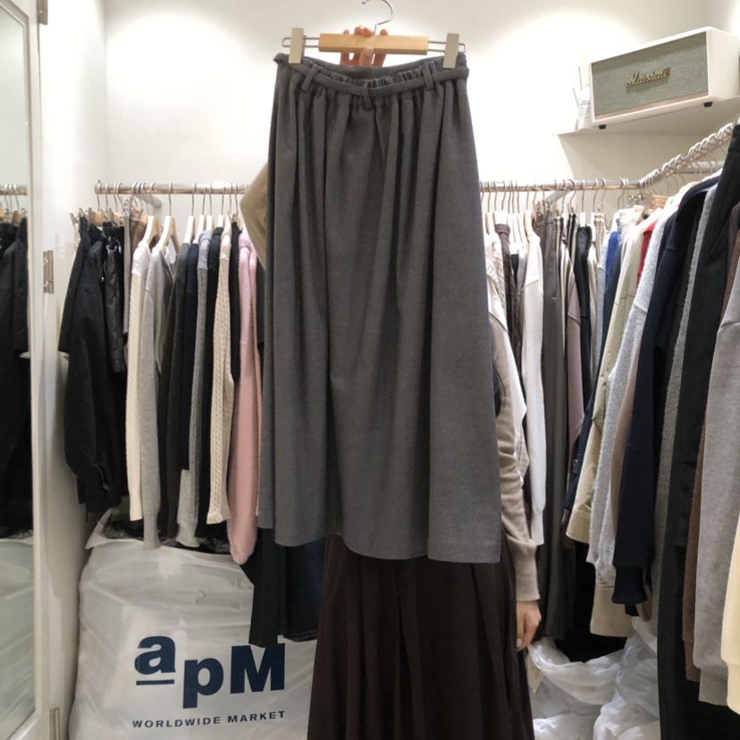 BARAMI韓國直郵東大門實拍女裝新品休閑長裙含腰帶百褶羊毛LOVE SOME長裙