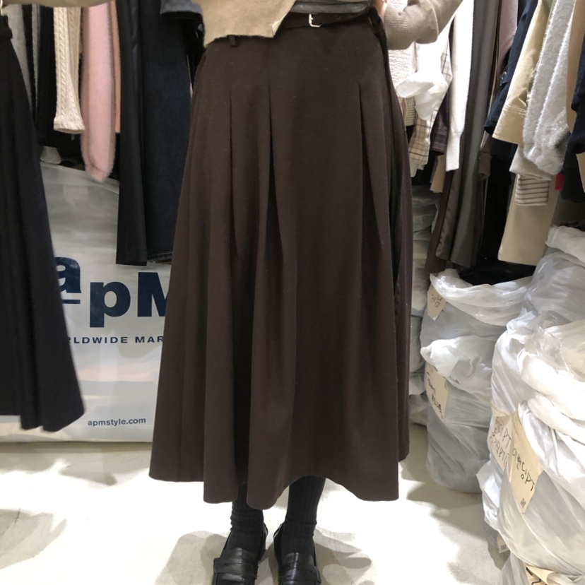 BARAMI韓國直郵東大門實拍女裝新品休閑長裙含腰帶百褶羊毛LOVE SOME長裙圖色3