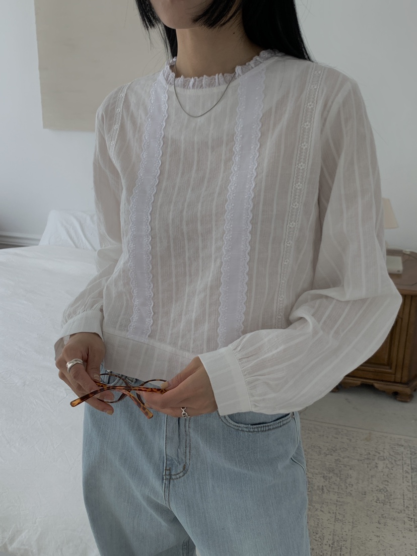 US韓國直郵東大門代購女裝新品推薦人氣24秋冬襯衫蕾絲衫蕾絲US襯衫/蕾絲衫