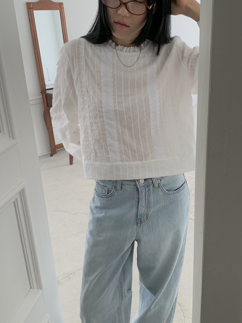 US韓國直郵東大門代購女裝新品推薦人氣24秋冬襯衫蕾絲衫蕾絲US襯衫/蕾絲衫