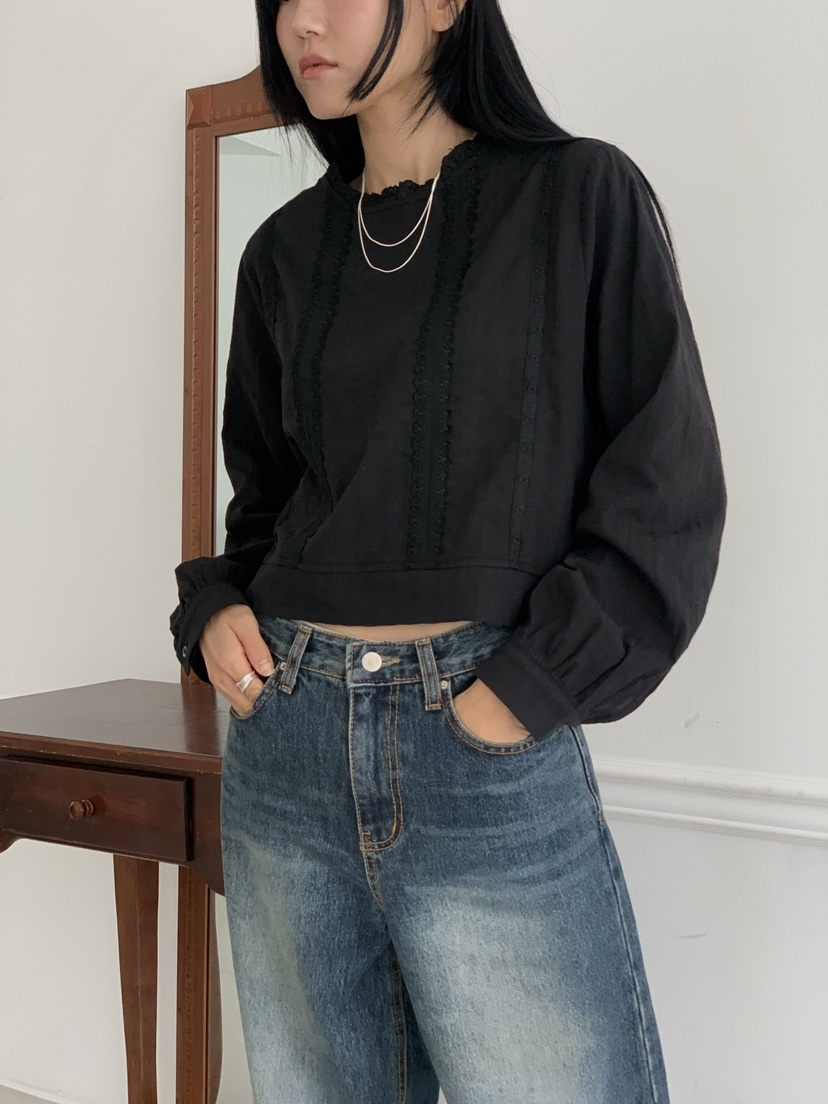 US韓國直郵東大門代購女裝新品推薦人氣24秋冬襯衫蕾絲衫蕾絲US襯衫/蕾絲衫