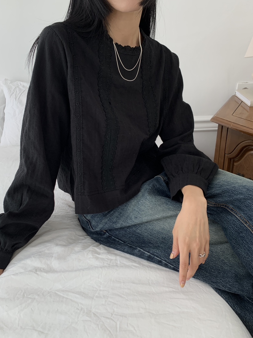 US韓國直郵東大門代購女裝新品推薦人氣24秋冬襯衫蕾絲衫蕾絲US襯衫/蕾絲衫
