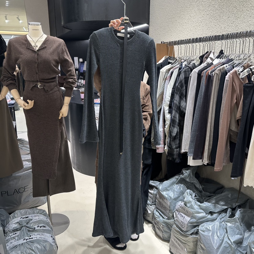 LESSEN韓國直郵女裝新品時尚真品休閑熱賣連衣裙不含腰帶羊毛LESSEN連衣裙圖色2