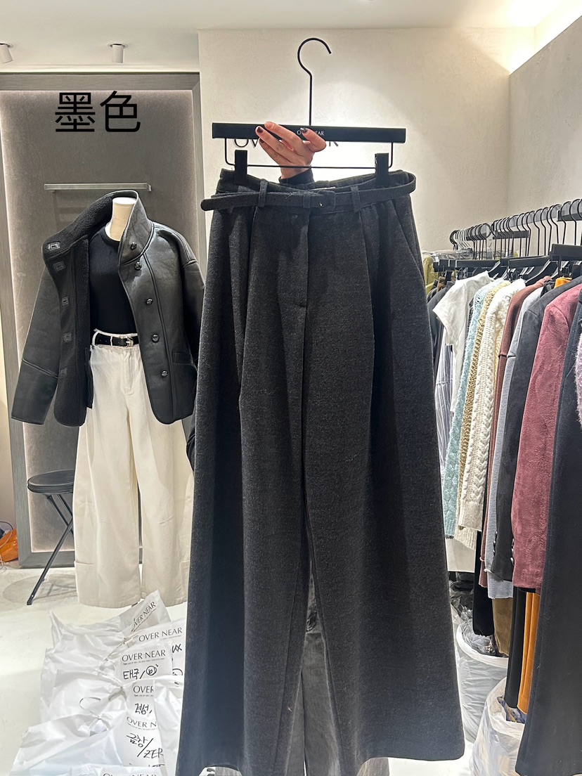 NAME VALUE韓國直郵東大門代購女裝新品休閑休閑褲含腰帶羊毛OVER NEAR休閑褲圖色2