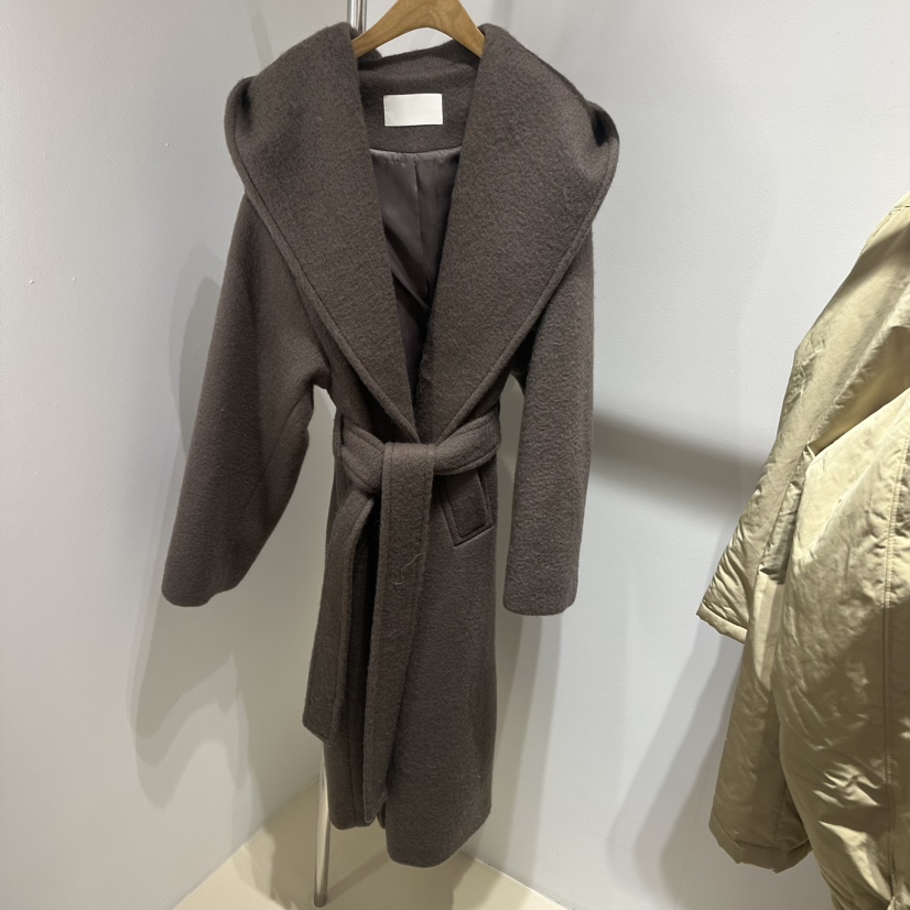 ART IS OVER直郵韓國代購女裝新款休閑中長款大衣含腰帶馬海毛LOOKK中長款大衣圖色1