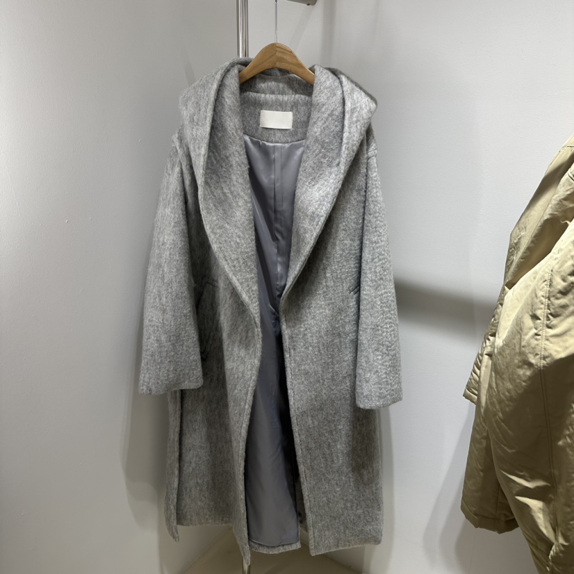 ART IS OVER直郵韓國代購女裝新款休閑中長款大衣含腰帶馬海毛LOOKK中長款大衣圖色2