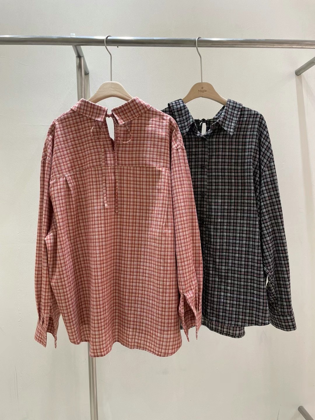 Magie韓國直郵東大門實拍女裝新款24秋冬人氣襯衫蕾絲衫格紋Magie襯衫/蕾絲衫