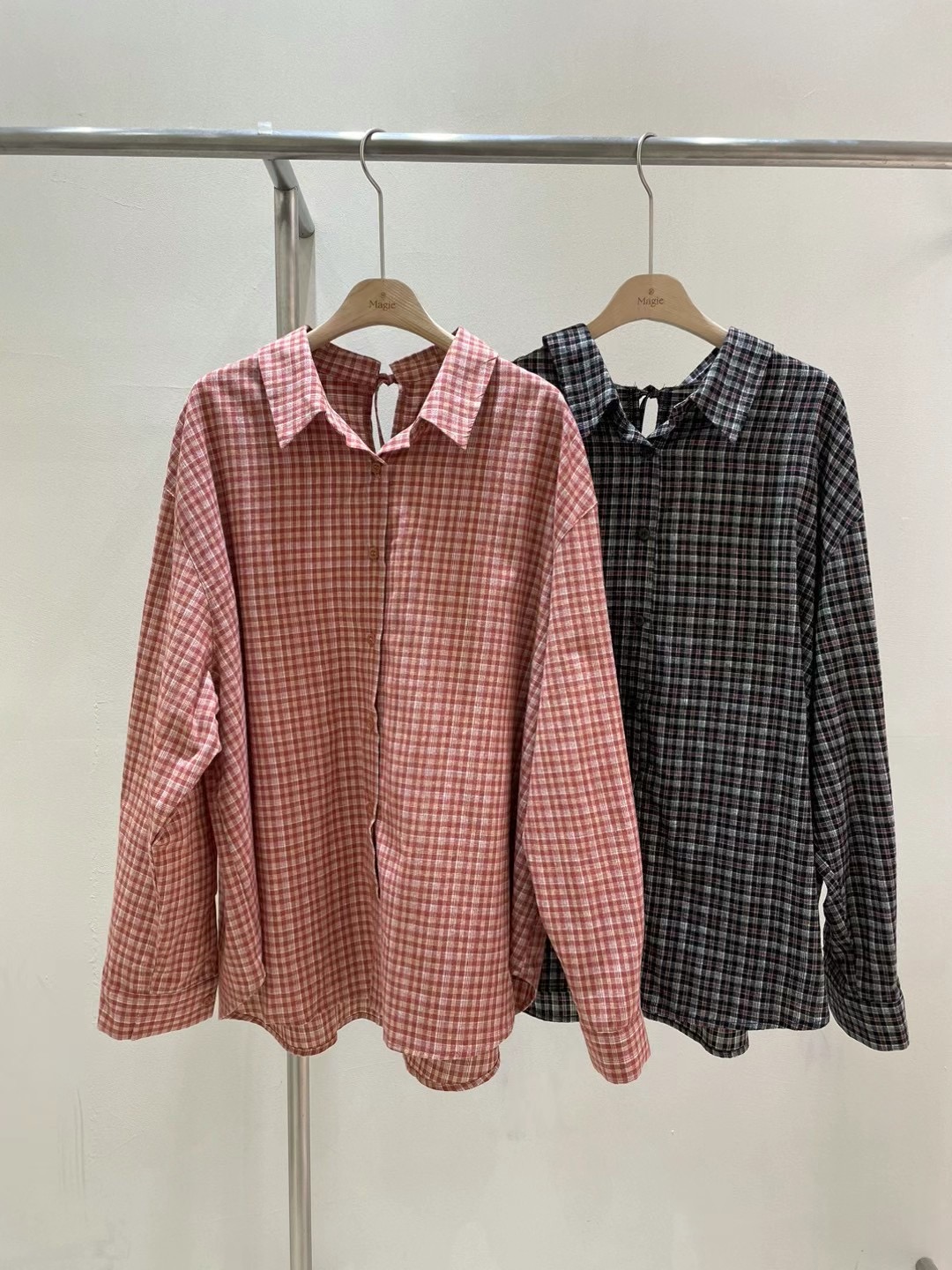Magie韓國直郵東大門實拍女裝新款24秋冬人氣襯衫蕾絲衫格紋Magie襯衫/蕾絲衫