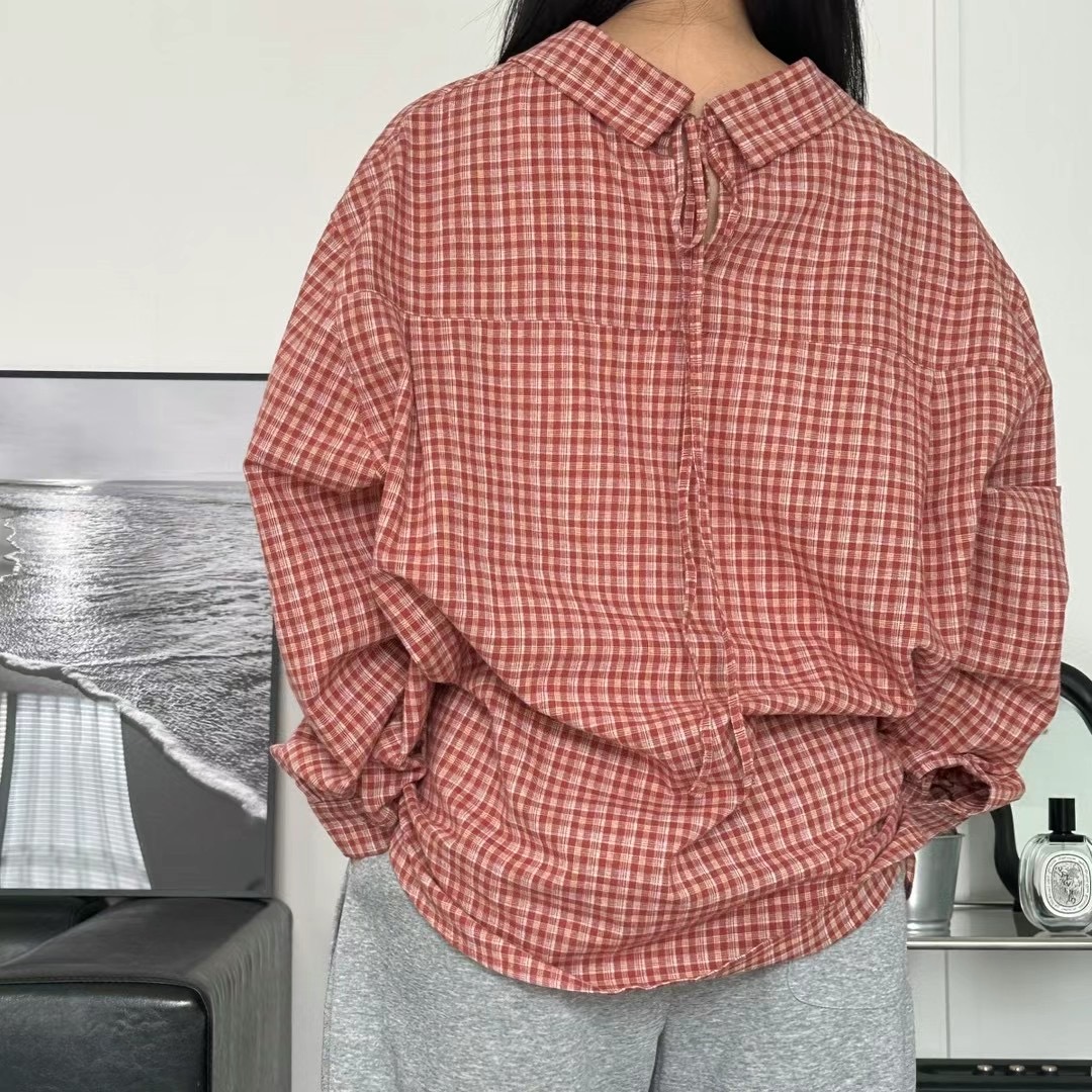 Magie韓國直郵東大門實拍女裝新款24秋冬人氣襯衫蕾絲衫格紋Magie襯衫/蕾絲衫