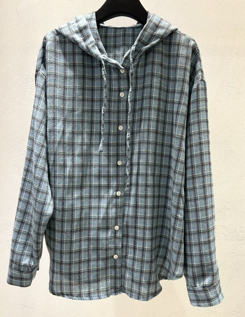LIL韓國直郵東大門實拍女裝新品熱賣襯衫蕾絲衫拉絨格紋連帽LIL襯衫/蕾絲衫圖色2