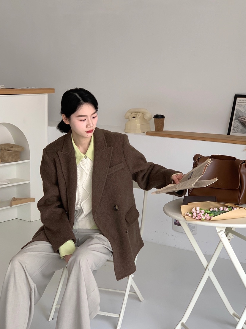 BANI BLUBH韓國直郵東大門實拍女裝新品真品休閑中長款大衣BANI BLUSH中長款大衣