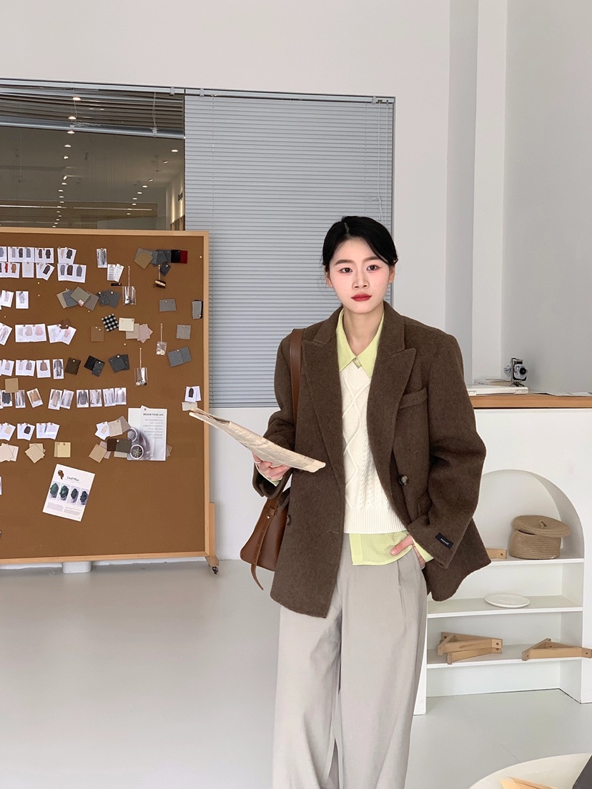 BANI BLUBH韓國直郵東大門實拍女裝新品真品休閑中長款大衣BANI BLUSH中長款大衣