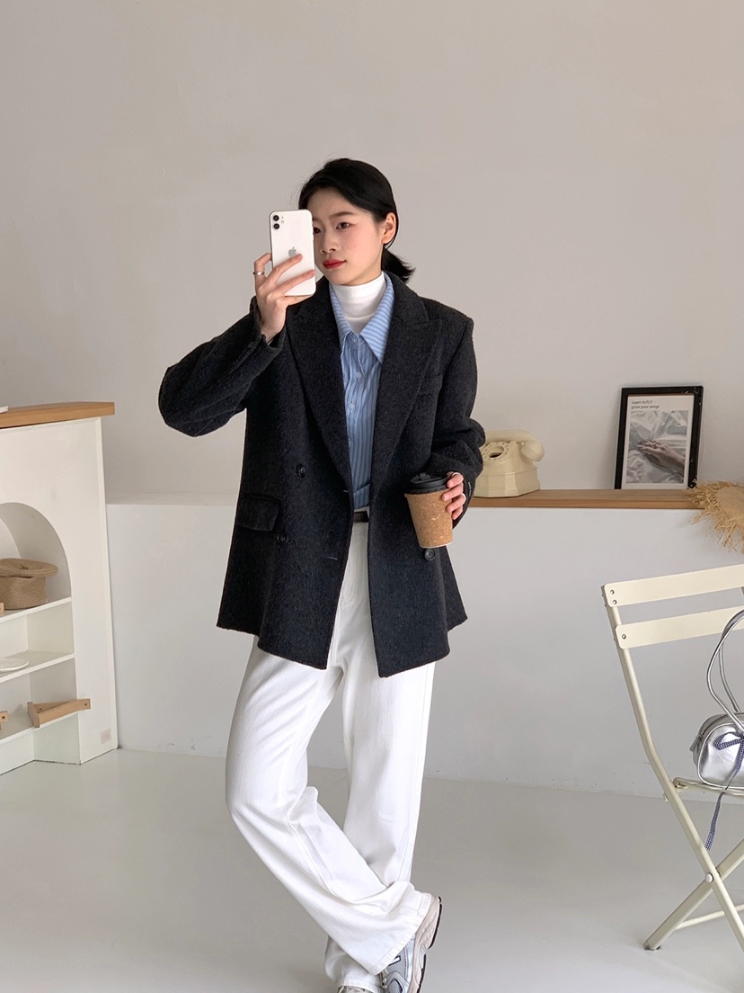 BANI BLUBH韓國直郵東大門實拍女裝新品真品休閑中長款大衣BANI BLUSH中長款大衣