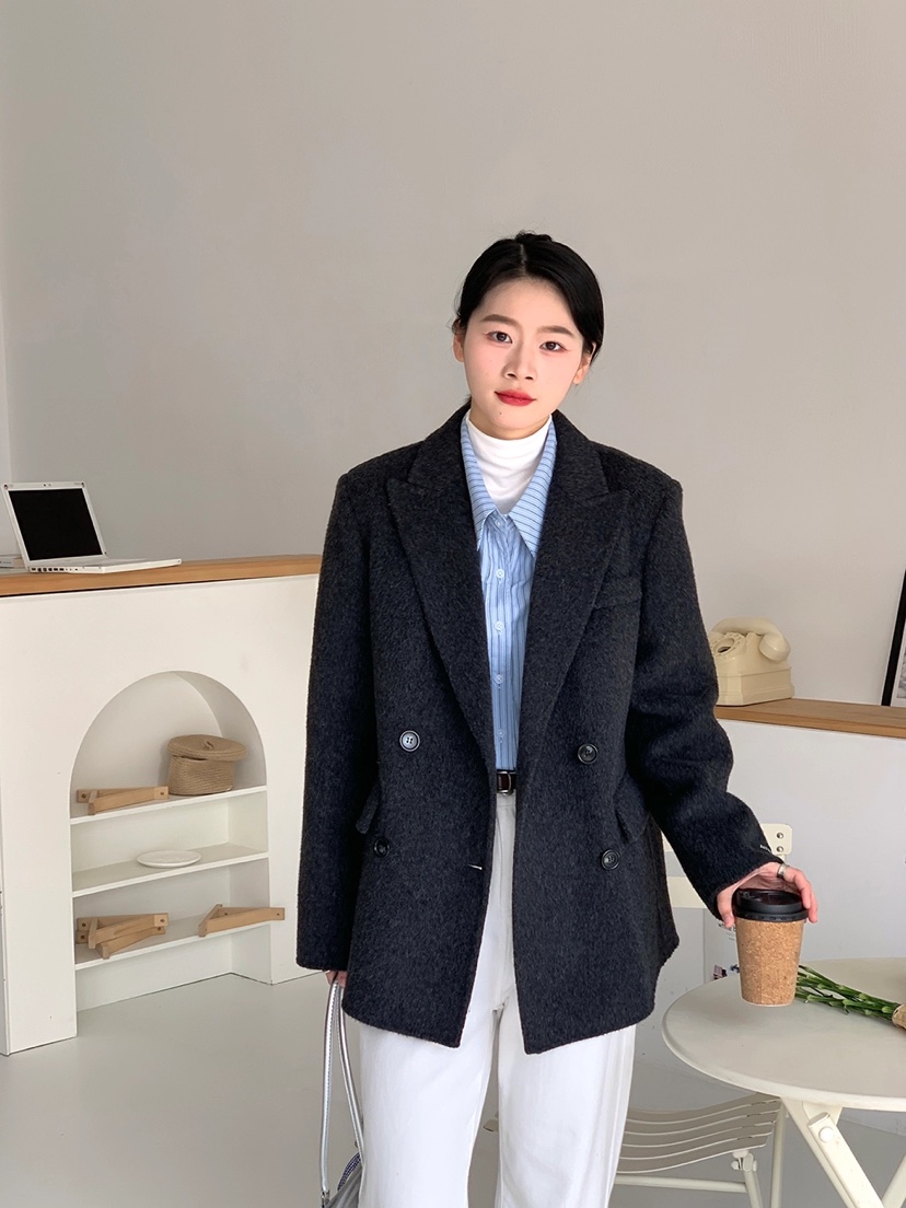 BANI BLUBH韓國直郵東大門實拍女裝新品真品休閑中長款大衣BANI BLUSH中長款大衣
