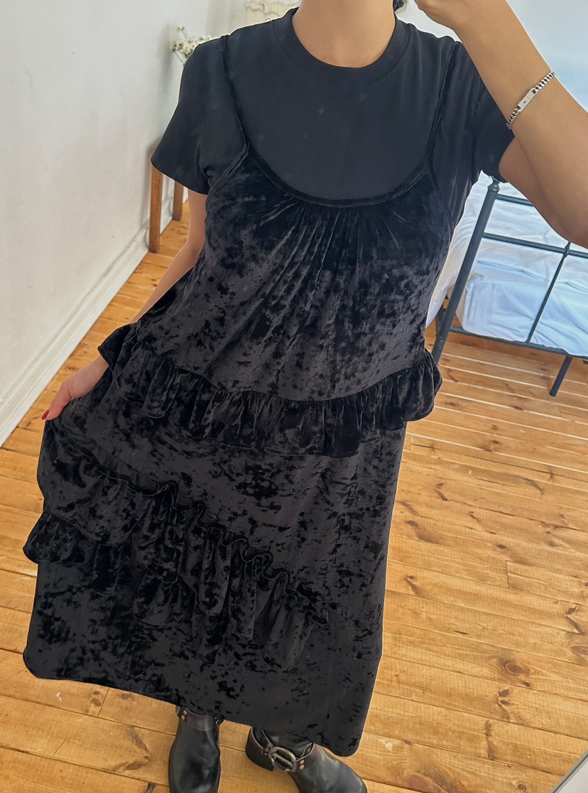 BYRING直郵韓國代購女裝新款職業時尚休閑連衣裙天鵝絨荷葉邊BYRING連衣裙