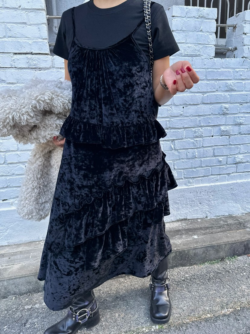BYRING直郵韓國代購女裝新款職業時尚休閑連衣裙天鵝絨荷葉邊BYRING連衣裙圖色2