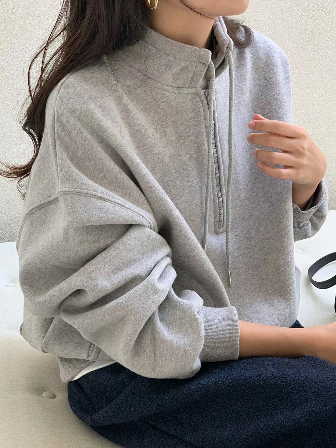 SATURDAY韓國直郵東大門實拍女裝新款推薦衛衣拉絨拉鏈高領SATURDAY衛衣