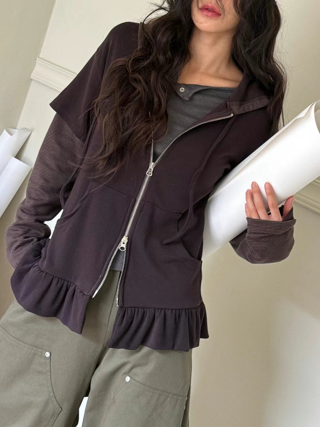 JACE LAUREN韓國直郵東大門實拍女裝新款人氣職業衛衣兜帽JACE LAUREN衛衣圖色2