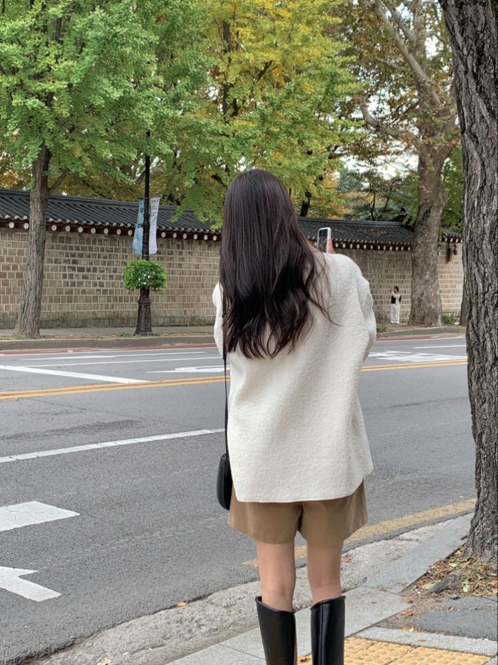 LA MUETTE/JAMIESTONE直郵韓國代購女裝新款推薦短款大衣羊駝毛FLAT GARDEN/LA MUETTE/JAMIESTONE短款大衣