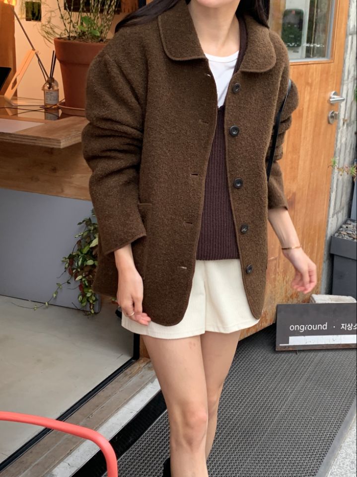 LA MUETTE/JAMIESTONE直郵韓國代購女裝新款推薦短款大衣羊駝毛FLAT GARDEN/LA MUETTE/JAMIESTONE短款大衣