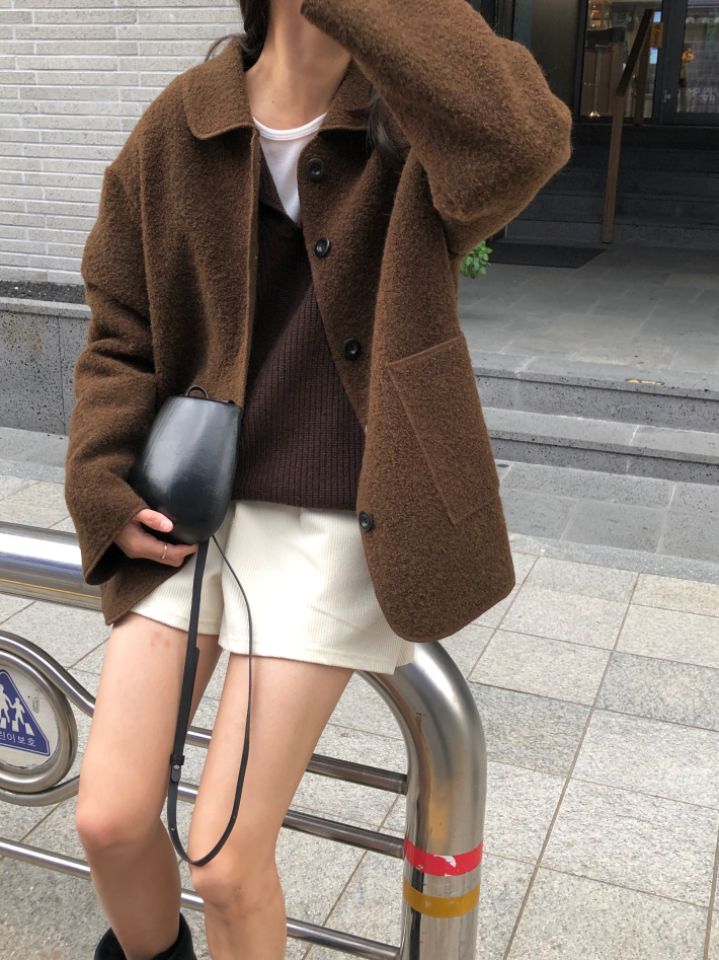 LA MUETTE/JAMIESTONE直郵韓國代購女裝新款推薦短款大衣羊駝毛FLAT GARDEN/LA MUETTE/JAMIESTONE短款大衣
