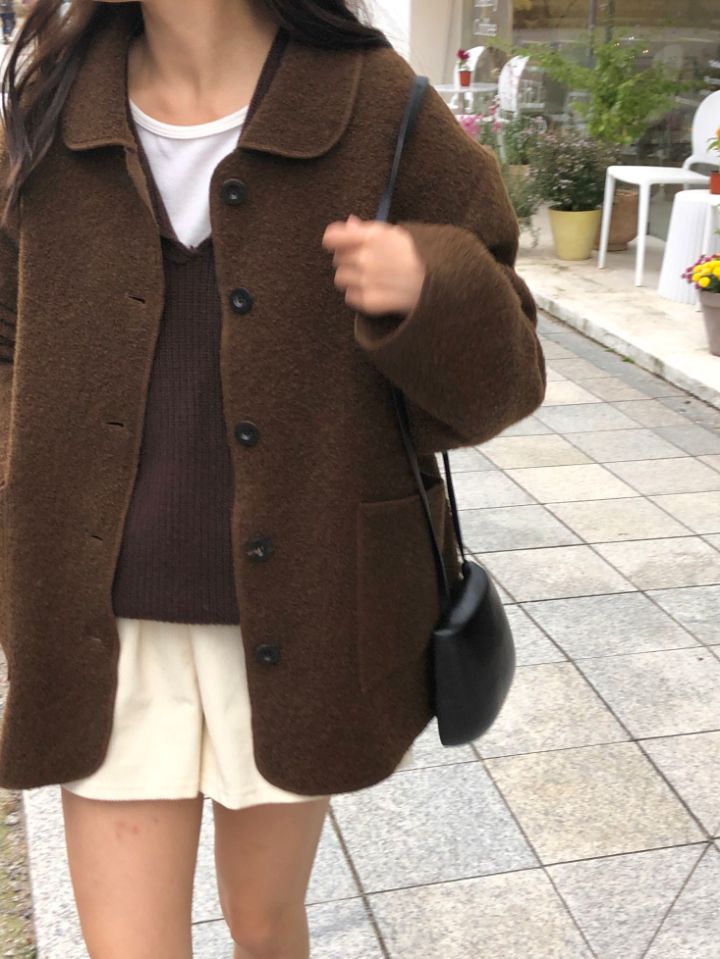 LA MUETTE/JAMIESTONE直郵韓國代購女裝新款推薦短款大衣羊駝毛FLAT GARDEN/LA MUETTE/JAMIESTONE短款大衣