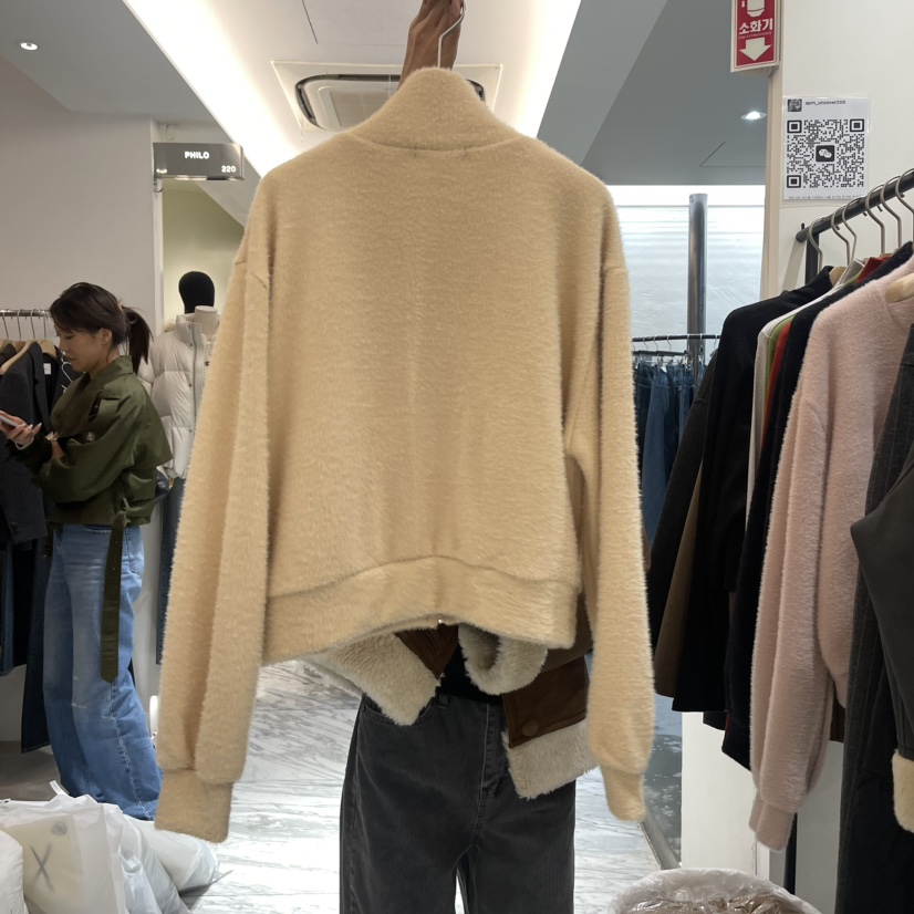 UNCOVER韓國直郵東大門代購女裝新品24秋冬夾克安哥拉拉鏈UNCOVER夾克