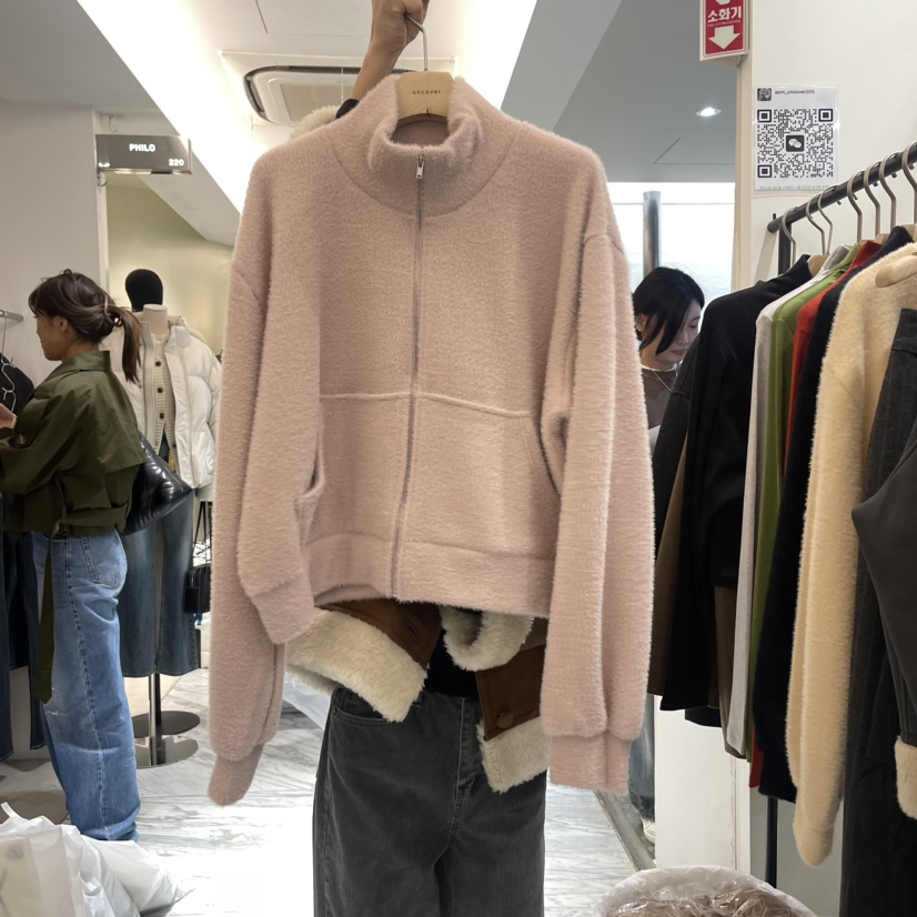 UNCOVER韓國直郵東大門代購女裝新品24秋冬夾克安哥拉拉鏈UNCOVER夾克圖色2
