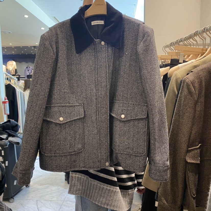 LOWBURN韓國直郵東大門實拍女裝新品休閑熱賣夾克羊毛人字紋LOWBURN夾克圖色1