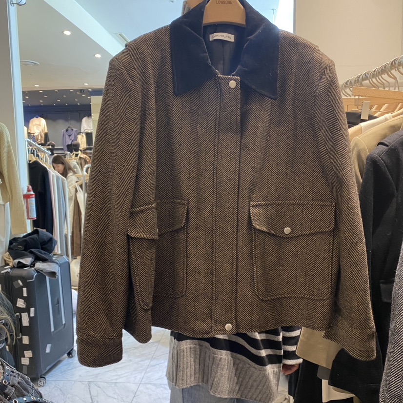 LOWBURN韓國直郵東大門實拍女裝新品休閑熱賣夾克羊毛人字紋LOWBURN夾克圖色2
