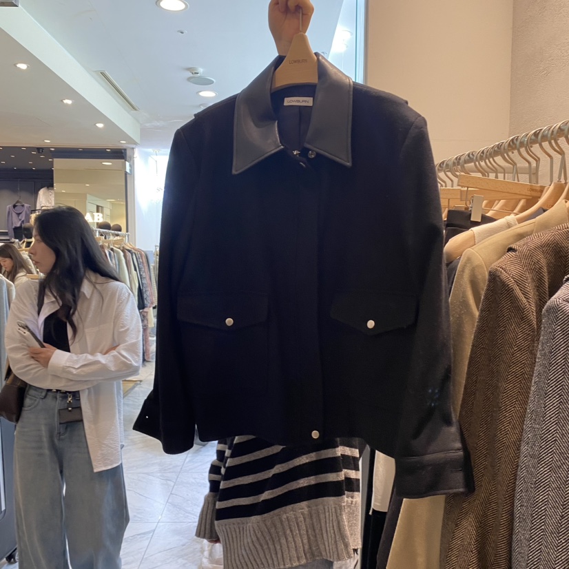 LOWBURN韓國直郵東大門實拍女裝新品休閑熱賣夾克羊毛人字紋LOWBURN夾克圖色3