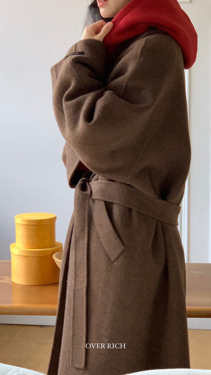 OVER RICH韓國直郵東大門代購女裝新款24秋冬中長款大衣含腰帶OVER RICH中長款大衣