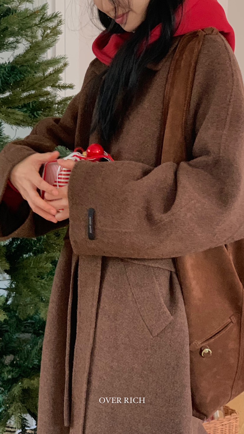 OVER RICH韓國直郵東大門代購女裝新款24秋冬中長款大衣含腰帶OVER RICH中長款大衣
