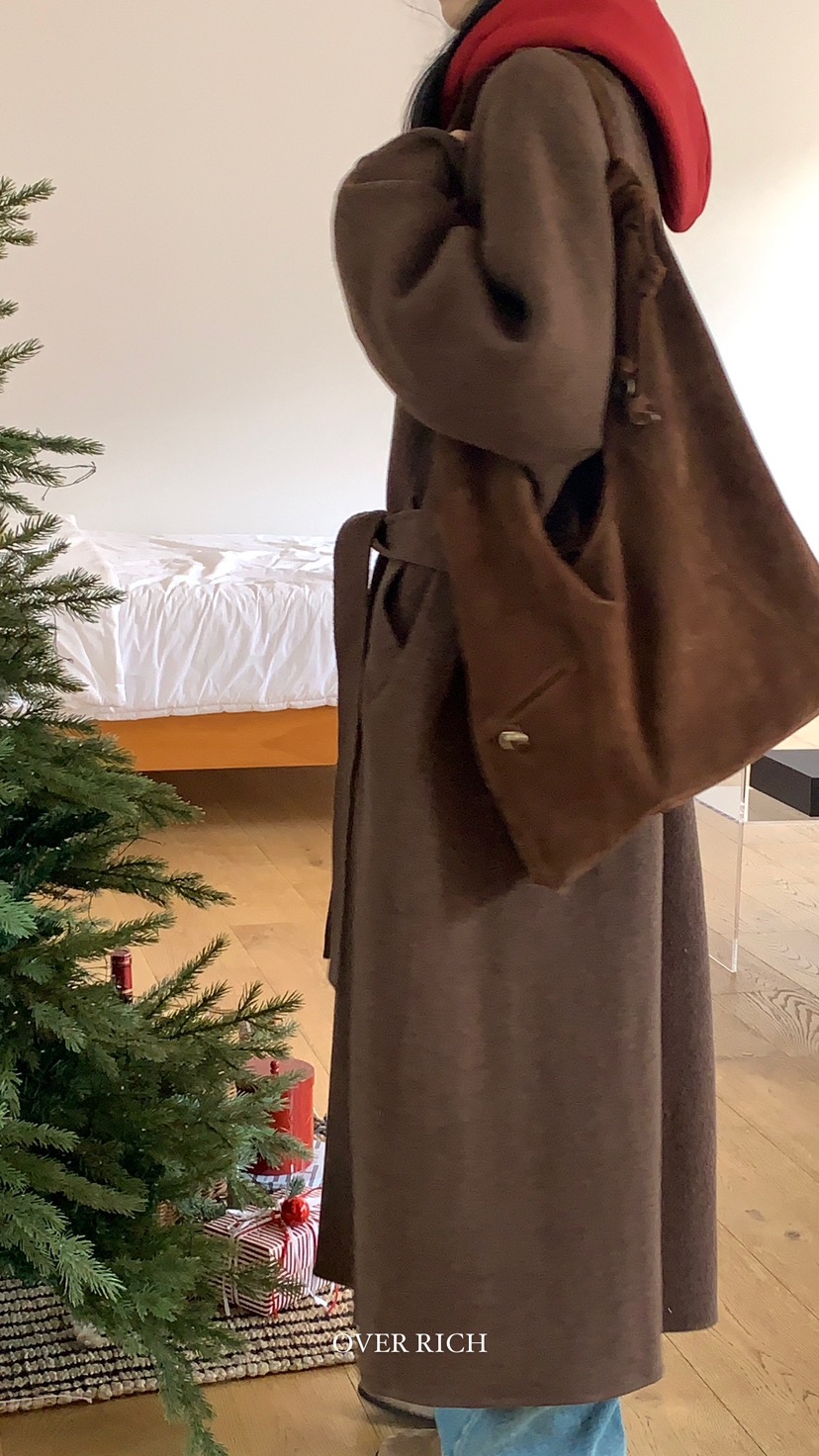 OVER RICH韓國直郵東大門代購女裝新款24秋冬中長款大衣含腰帶OVER RICH中長款大衣