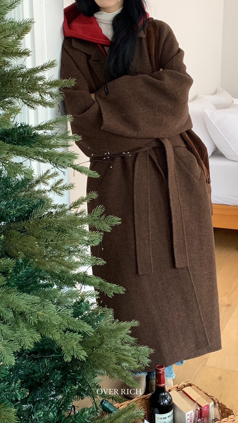 OVER RICH韓國直郵東大門代購女裝新款24秋冬中長款大衣含腰帶OVER RICH中長款大衣