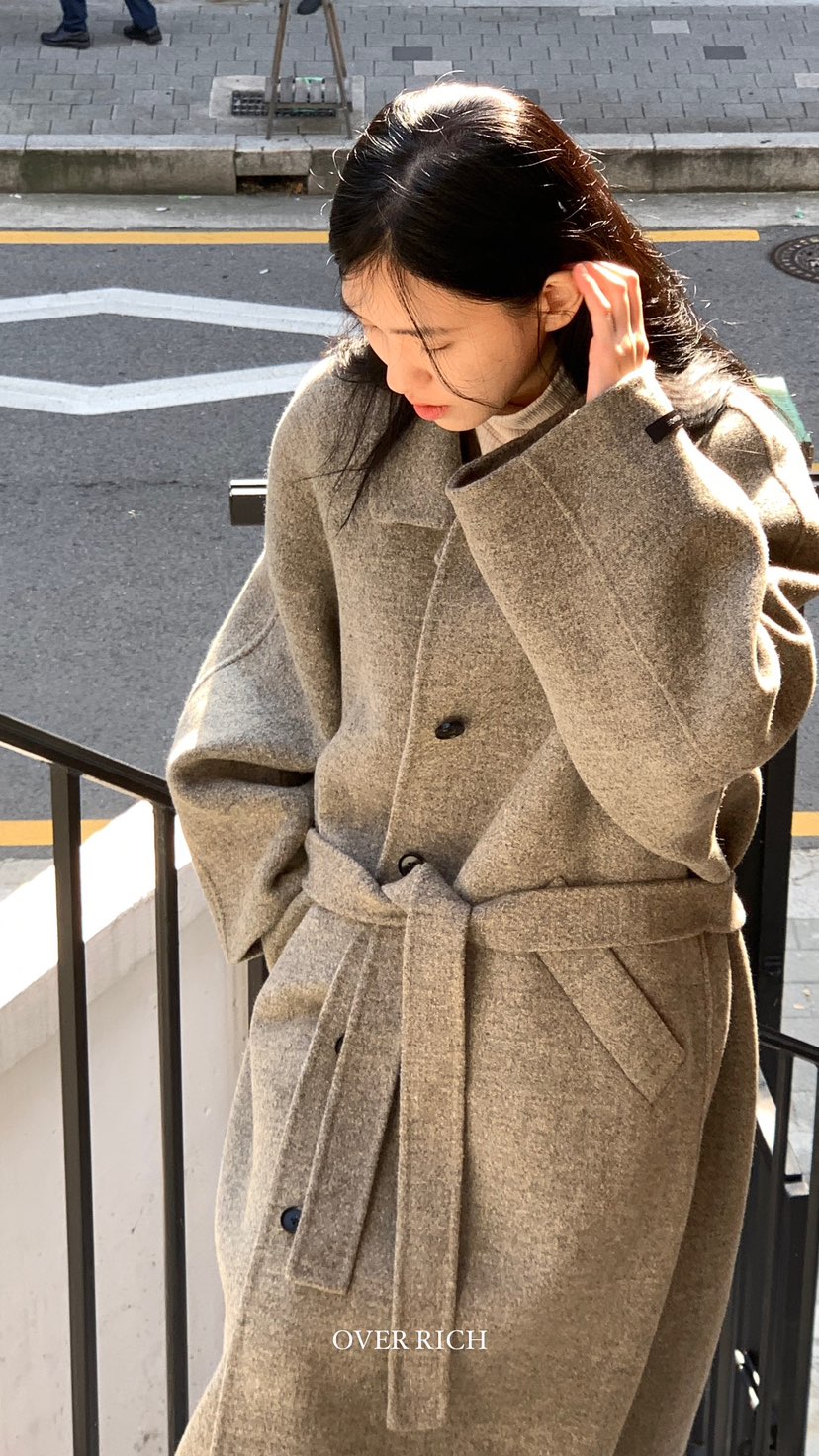 OVER RICH韓國直郵東大門代購女裝新款24秋冬中長款大衣含腰帶OVER RICH中長款大衣