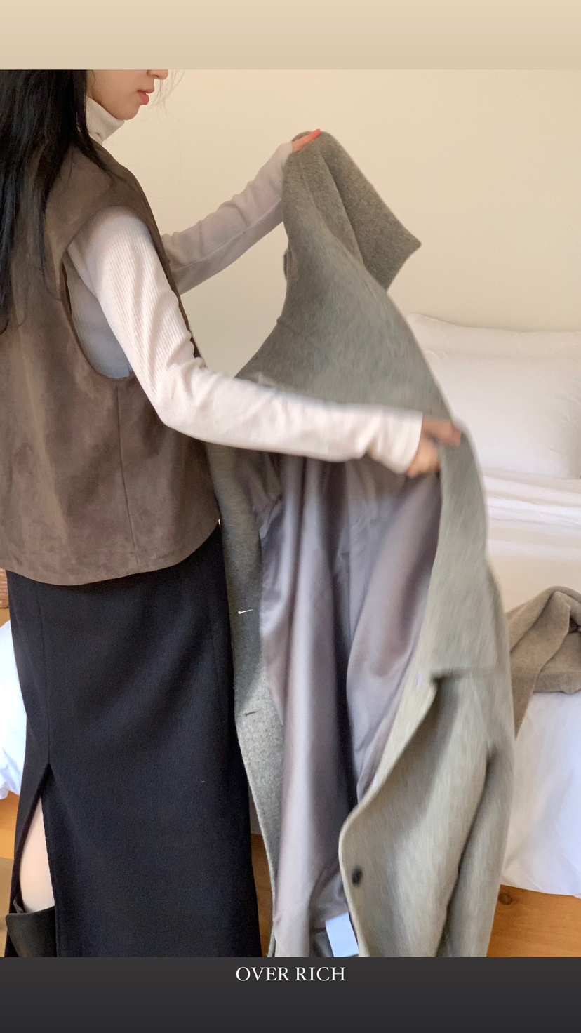 OVER RICH韓國直郵東大門代購女裝新款24秋冬中長款大衣含腰帶OVER RICH中長款大衣