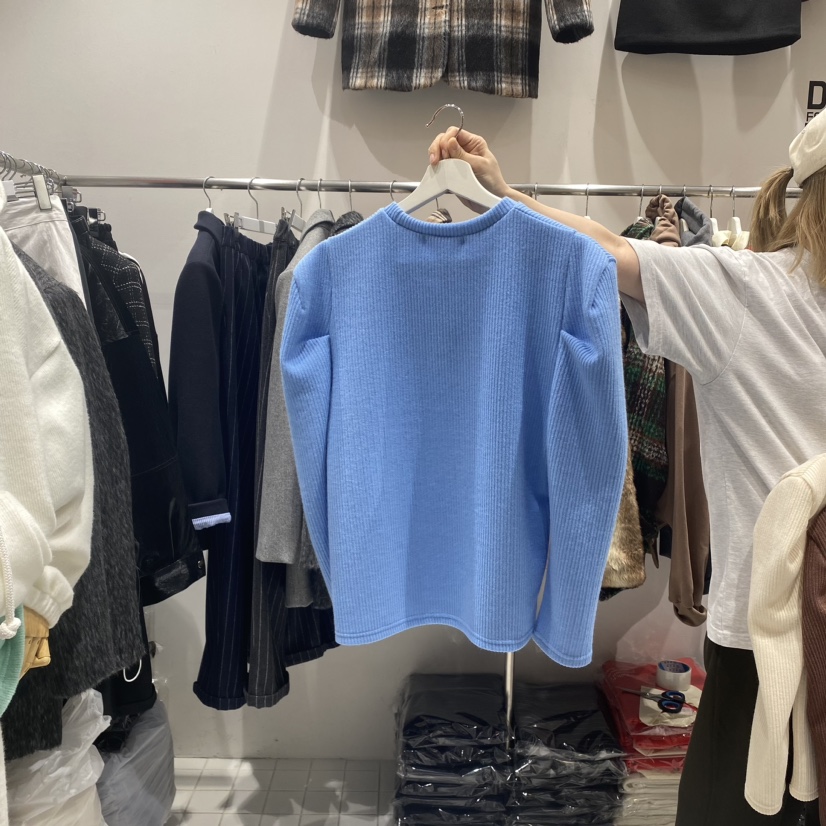 ZIPPER韓國直郵東大門實拍女裝新品休閑人氣24秋冬長袖T恤羅紋ZIPPER長袖T恤