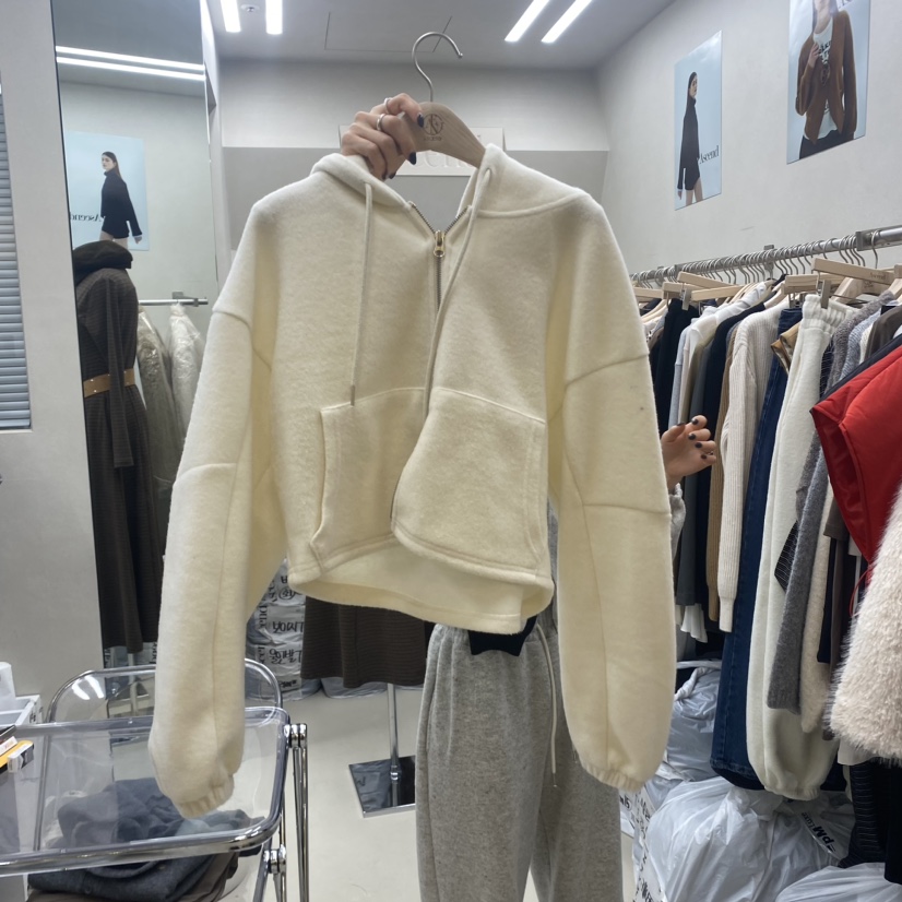 ASCEND韓國直郵東大門代購女裝新款時尚衛衣拉鏈加絨羊毛抓絨連帽ASCEND衛衣