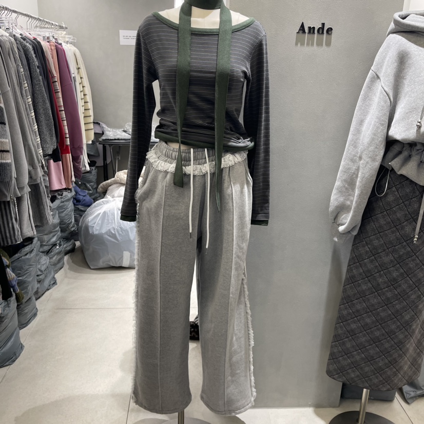 ANDE韓國直郵女裝新款真品人氣24秋冬職業休閑褲拉絨蕾絲Ande休閑褲